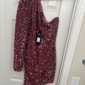 Fashion Nova Pink Sequin One Shoulder Dress
